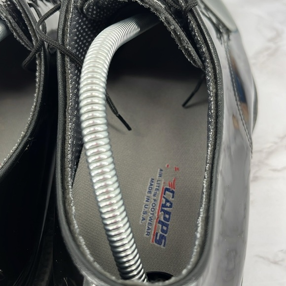 CAPPS Black Hi Gloss Shine Patent Leather Lace Up Oxfords Dress Shoes Uniform - Picture 8 of 10